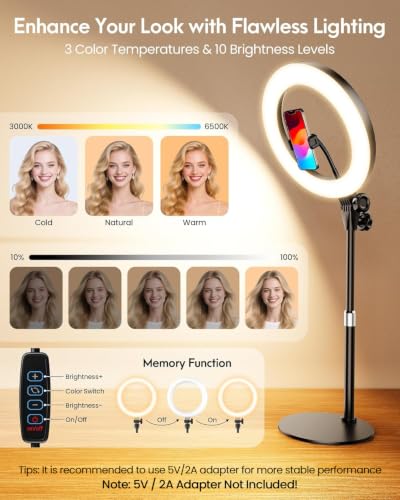 Desk Ring Light with Stand - 10.5'' Desktop Ring Light with Phone Holder for Video Recording, Circle Light for Computer Zoom Meeting Video Conference Lighting Video Calls Podcast Streaming