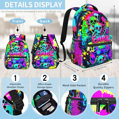 Backpack For Boys Graffiti Game School Backpack for Boys Kids Children Teens Elementary Middle School Students Bookbag Ages 6-18 Lightweight Travel Back Pack - color: Skull Game