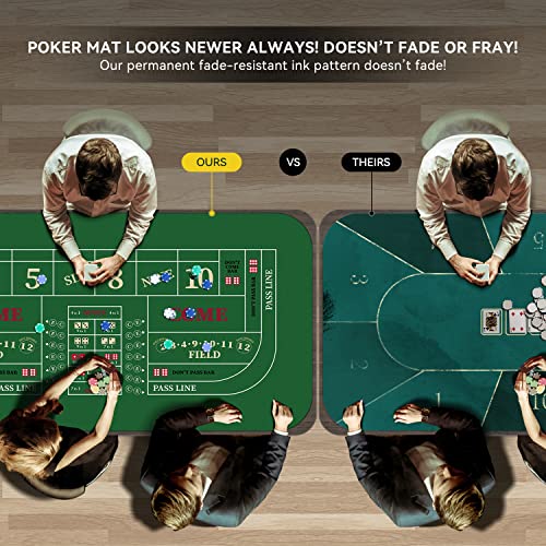 YUZPKRSI 70" x 35" Portable Professional Casino Craps Tabletop Layout Mat with Carrying Bag, Non-Slip Rubber Craps Dice Game Layout Table Top Cover for Parties, Home Entertainment, Game Night - color: Green-craps
