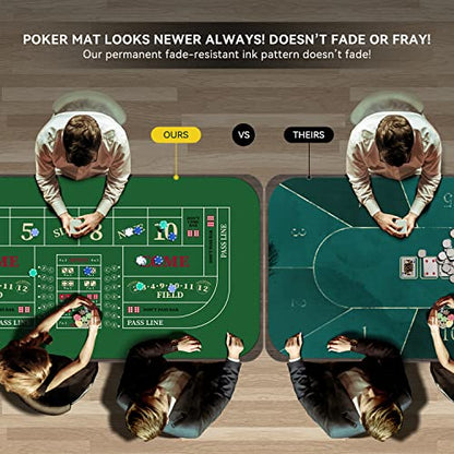YUZPKRSI 70" x 35" Portable Professional Casino Craps Tabletop Layout Mat with Carrying Bag, Non-Slip Rubber Craps Dice Game Layout Table Top Cover for Parties, Home Entertainment, Game Night - color: Green-craps