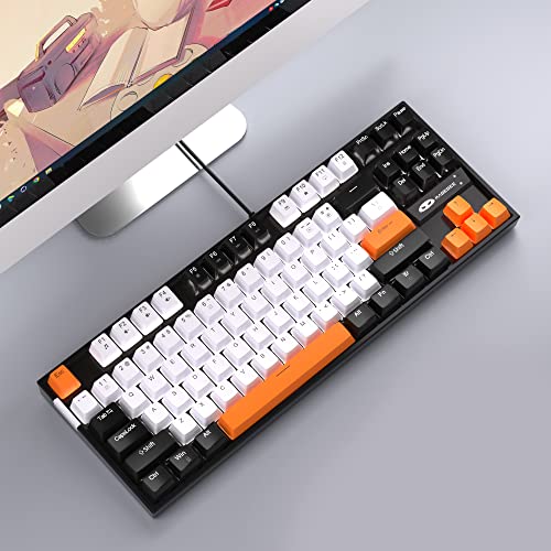 MageGee 75% Mechanical Gaming Keyboard, Yellow Switch, LED White Backlit, 87 Keys Compact TKL Wired Computer Keyboards for Windows Laptop PC Gamer - White/Black - color: White Black/Yellow Switch