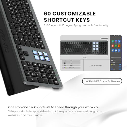 Wired Keyboard with Mini Control Deck (6 LCD Keys), up to 60 Programmable Actions, Silent Typing, Minimalist Backlighting, Additional Magnetic Stand, for Creatives, Designers, and Office Professionals