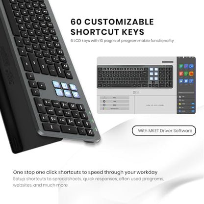 Wired Keyboard with Mini Control Deck (6 LCD Keys), up to 60 Programmable Actions, Silent Typing, Minimalist Backlighting, Additional Magnetic Stand, for Creatives, Designers, and Office Professionals