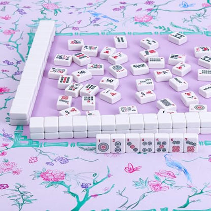 TIASUSAN American Mahjong Tiles Set, 166 White Tiles, Blue Printed Bag with Entire Accessories, 4 All-in-One Rack/Pushers, Mahjong Game Set - color: Blue 02