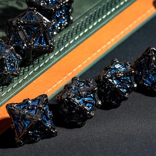 Metal Skull Dice Set with Skull Bag,7PCS Polyhedral Metal Dice Set for DND Role Playing Games(Black Nickel Blue) - color: Skull Black Nickel Blue