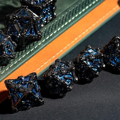 Metal Skull Dice Set with Skull Bag,7PCS Polyhedral Metal Dice Set for DND Role Playing Games(Black Nickel Blue) - color: Skull Black Nickel Blue