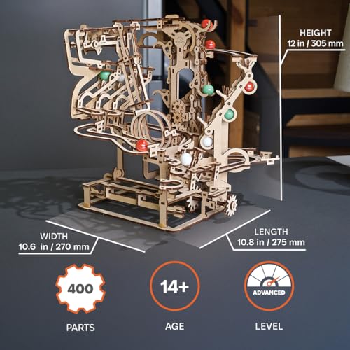 UGEARS Marble Run Chain Hoist 3D Wooden Puzzles for Adults - Wooden Model Kits for Adult Models for Adults to Build Mechanical Engineering Kit Brain Teaser, Hobby Set - color: Marble Run Chain Hoist