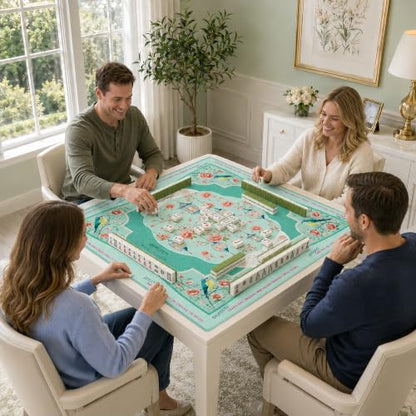 Mahjong Mat 31.5x31.5 Inch, Non-Slip Rubber 3mm American Mahjong Mat with Rules, Lantern Hand-Painted Look Noise Reducing Game Neoprene Mat for Table (Floral Lantern) - color: Floral Lantern