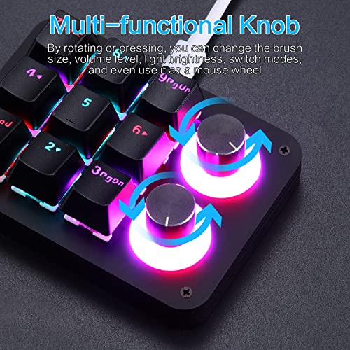 Koolertron 9-Key Mechanical Numpad with 2 Programmable Knobs, LED Backlit Macro Gaming Keyboard, Fully Customizable Numeric Keypad for PC - style: 9 Keys/Red switches/RGB Backlight