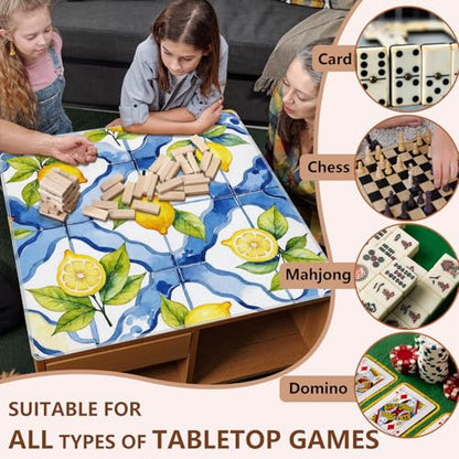 Blue and Yellow Lemon Mahjong Mat 31.5"x31.5", Mediterranean Italian Lemon Non-Slip Noise Reduction Gaming Mat for American Mahjong Poker Card Board Games Dominoes - color: Blue and Yellow Lemon