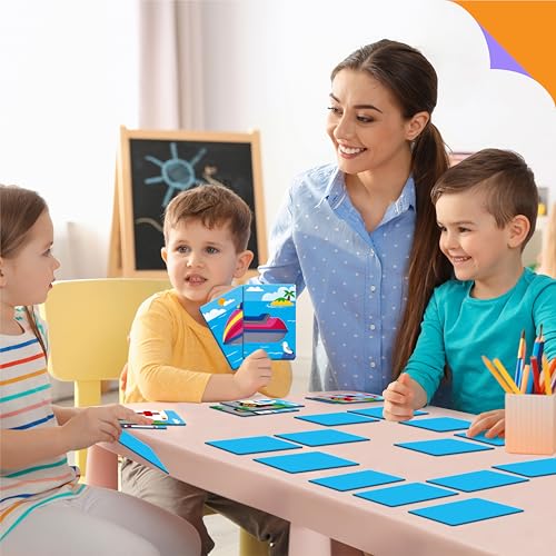 SpriteGru Vehicle Memory Game, 28 Chunky Cards Transportation Theme Head Tail Matching Game 1-5 Players Land/Water/Air Vehicles Memory Matching Game for Preschoolers, Toddlers, Kids - style: Vehicle