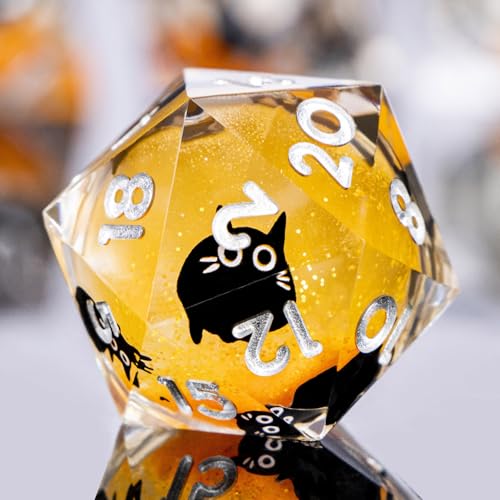 DND Cat Dice Set Green Sharp Edge Dice with Box, RPG D and D Dice Dungeons Dragons Role Playing Game Polyhedral Resin Dice Set D20 D12 D10 D8 D6 D4 - color: Orange