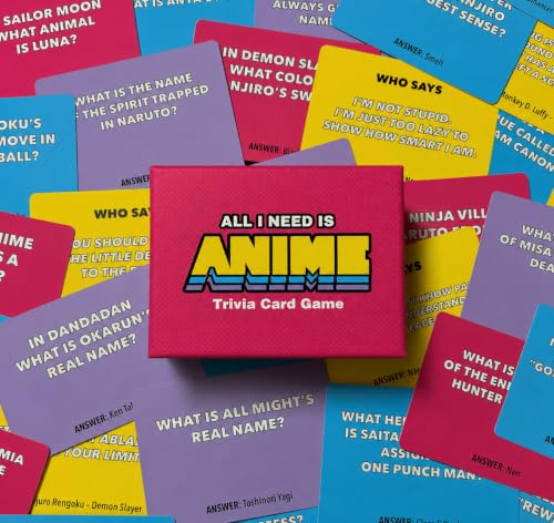 Anime Trivia Card Game - 100 Questions, Character, Quotes & Skill Challenges, Fun Anime Party Game for Fans, Teens & Adults, Expansion Pack Available (Base Game)