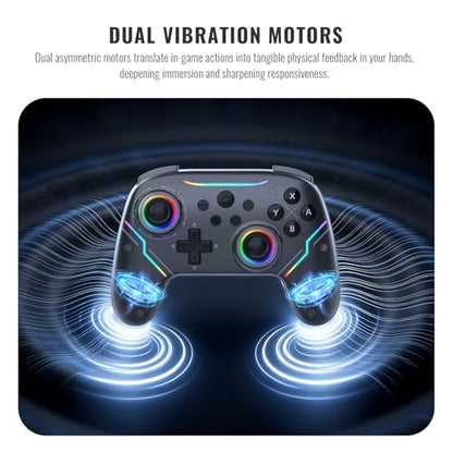 JDDWIN Wireless Pro Controller for Switch 2 with 9-Axis Motion Sensing,C Button,Hall Effect Joysticks, Wake-up/ RGB Light/FunctionTurbo/Marco/Programmable/Dual Vibration,3.5mm Audio Jack Gamepad forSwitch/Lite/OLED/PC (Black)