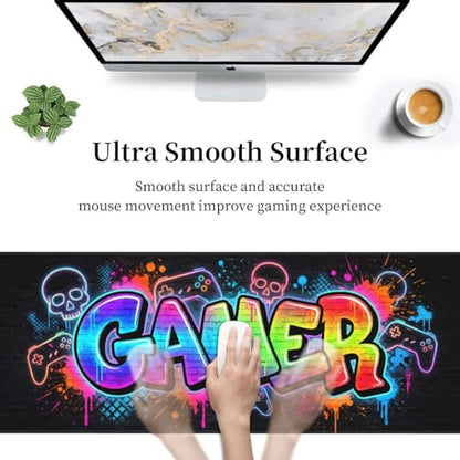 Colorful Graffiti Gamer Gaming Mouse Pad, Large Extended Desk Mat (31.5x11.8 in), Non-Slip Rubber Base Stitched Edges Mousepad for Office Gaming - color: 20