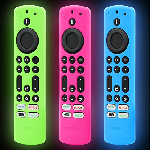 LEFXMOPHY NS-43F301NA22 Remote Cover Compatible for Toshiba Insignia NS-RCFNA-21 2021 Omni Series / 4-Series Smart TV, 3-Pack Green Sky Blue Pink Silicone Protector Glow in Dark - color: Glow Sky Blue / Green / Pink
