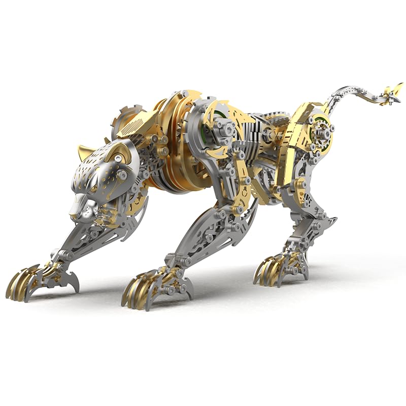3-D Metal Cheetah Model Building Kit for Adults: Steampunk Leopard Challenge - 3-D Puzzle Jigsaw, DIY Mechanical Engineering Toy, Unique Gifts for Men & Women (Golden) - color: Golden