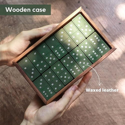 Dominoes Set for Adults 28 Tiles, Classic Board Games, Wooden Dominoes Double 6, Green - color: Green