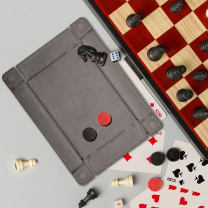 SIQUK Magnetic Folding Dice Tray Rectangle Dice Rolling Tray PU Leather Trays Foldable Holder Rolling Mat Storage Box for D&D RPG Games, Gray - color: Gray