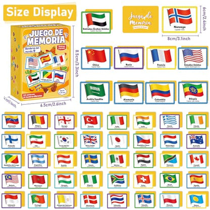 gisgfim 100 PCS Juego de Memoria de Banderas del Mundo en español para niños y adultos Flags of the World Memory Matching Games in Spanish Educational Matching Game Fun Fast Memory Game Gift Learning - style: Flags of the World in Spanish