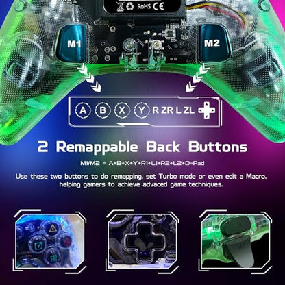 Joso RGB Wireless Mobile Gaming Controller for iPhone, Android, iPad, Tablet, PC, Phone Controller with Phone Clip Supports Cloud Game, COD, Genshin Immpact, Remote Player Gamepad with 2 Back Buttons - color: Transparent RGB