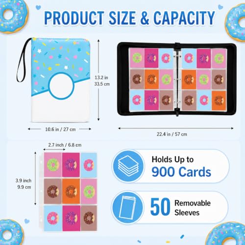 9 Pocket Card Binder 900 Card Holder Album, Blue Donut Trading Cards Holder Zipper Binder for Girl Teen Collection (Blue Donut, 900 Pocket) - color: Blue Donut, size: 900 Pocket