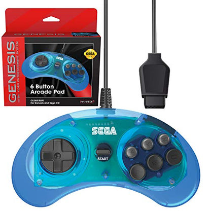 Retro-Bit Official Sega Genesis Controller 6-Button Arcade Pad for Sega Genesis - Original Port (Blue) - color: Blue