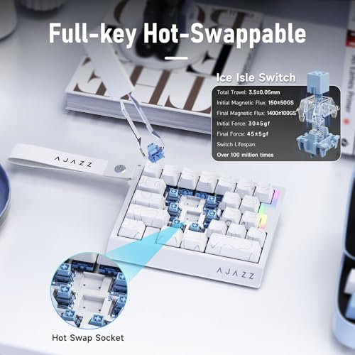 AJAZZ AK029 Magnetic Switch One Handed Gaming Keyboard, Hall Effect Rapid Trigger Mechanical Keypad with SOCD & DKS, 8KHz Polling Rate, 29 Keys Mini Ergonomic Gaming Keyboard for FPS Gamers, PC - color: White line