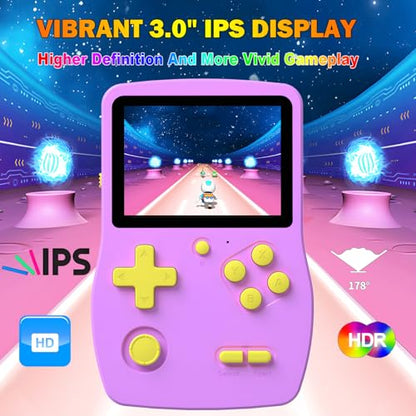 32 Bit Handheld Games for Kids Preloaded 139 Retro Video Games, Purple | Portable Video Gaming Player with 3.0" IPS Screen Rechargeable Battery,Mini Travel Games Electronic Gifts Toys for Boys Girls - color: Purple