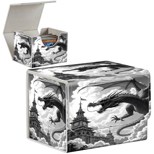 PU Leather Deck Box for MTG Commander Cards, Fits 100+ Double Sleeved Cards, Secure Magnetic Trading Card Storage Case for TCG CCG,Ancient Dragon Clock - color: Ancient Dragon Clock