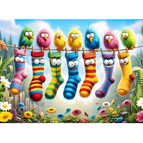 Birds Family Puzzles for Adults 1000 Pieces,Colorful Cartoon Socks 1000 Piece Puzzle for Adults,Hard Difficult and Challenging Jigsaw Puzzles Toy Games,Home Wall Decor 27.5 X 19.7inch - color: Bird Socks