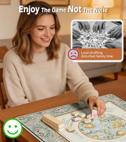 Travel Mahjong Mat Table with Rules Mah Jong Mat Neoprene Chinoiserie Floral Majong Learning Mat Instructions Mahjong Gifts Women Unique Non-Slip Rubber Pad, 21" x 21", Peacock - color: Peacock, size: 21" x 21"