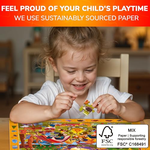 QUOKKA 100 Piece Puzzles for Kids Ages 4-6 – 4xSET Search and Find Kids Puzzles Ages 5-8 – Artist-Crafted Illustrations with Children Daily Life, Hidden Objects - Educational Activity Toy Gift - color: Farm & Beach