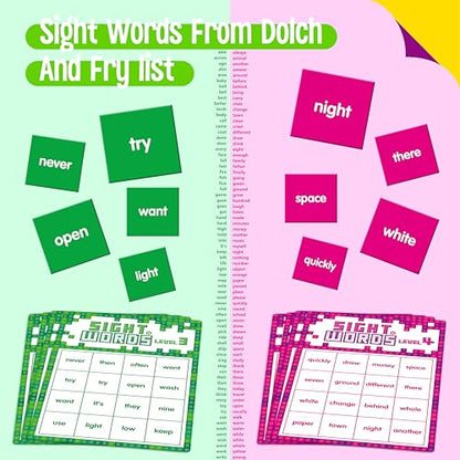 Sight Word Bingo Game, 144 Sight Words Learn to Read Level 3 & Level 4 Bingo Board Game Dolch's & Fry's Words Lists for Kindergarten and Preschool, Grade 1st, 2nd, Kids 4-8 (Up to 25 Players) - style: Sight Words Level 3 & Level 4