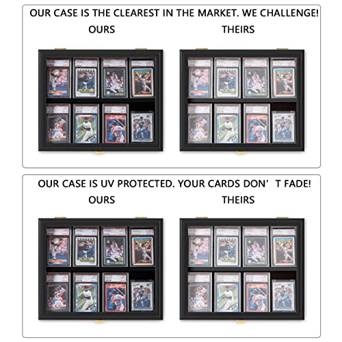 VERANI 8 Graded Card - Sports Baseball Card Display Case Wall Mount Black | 8 Graded Card Display Frame,UV Protection Card Display Box,Sturdy wood frame,Wall mounted vertical cabinet - size: Small-Horizontal-Black