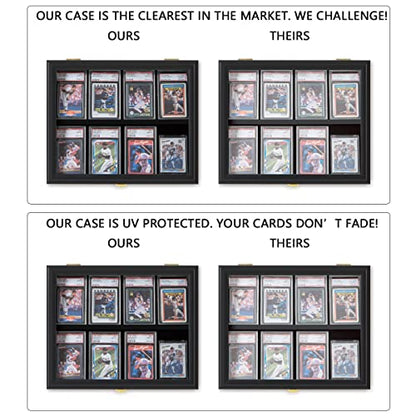 VERANI 8 Graded Card - Sports Baseball Card Display Case Wall Mount Black | 8 Graded Card Display Frame,UV Protection Card Display Box,Sturdy wood frame,Wall mounted vertical cabinet - size: Small-Horizontal-Black