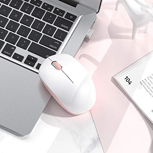 seenda Wireless Mouse for Laptop, 2.4G Noiseless Mouse with USB Receiver - Optical Tracking Portable Computer Mice for Chromebook, PC, Tablet, Windows System, 24 Months Battery Life - Pink & White - color: Pink and White