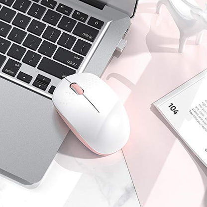 seenda Wireless Mouse for Laptop, 2.4G Noiseless Mouse with USB Receiver - Optical Tracking Portable Computer Mice for Chromebook, PC, Tablet, Windows System, 24 Months Battery Life - Pink & White - color: Pink and White