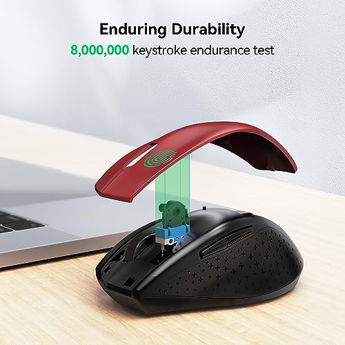 TECKNET 2.4G Wireless Mouse, 4800 DPI Ergonomic Computer Mouse, USB, Red | Mouse for Laptop with USB Receiver, 6 Adjustable DPI, Quiet Click, 30-Month Battery, 6 Button, Portable for PC Chromebook Mac - color: Red