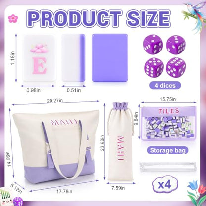1.2'' American Mahjong Set 160 Mahjong Tile 4 All-in-One Rack Pushers 4 Dice 3 Carrying Bags Accessories Complete American Mah Jong Tile Set for Table Travel Game Collection Gift(Purple)