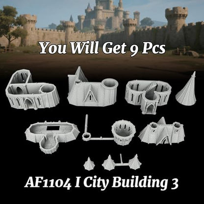 RPG Terrain TTRPG Gothic Scenery - 25mm Scale Unpainted Spire Tower and Balcony Manor Set, Stone Building Map Props for Dungeons and Dragons & Trench Crusade - City Building 3 (AF1104 I) - color: Af1104 I City Building 3