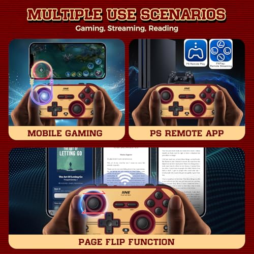 IINE Retro Pocket Game Controller, Wireless Gamepad for Switch/Steam Deck/PC/iOS/Android | Mini Portable Controller with Hall Joystick, 1000Hz Response Rate, Customizable Buttons, 600mAh Battery - color: retro red