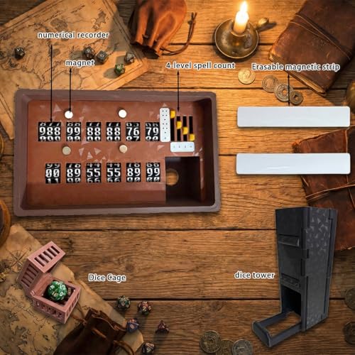 Universal Game Counter Tracker – 12 Flip Slots + 3-Digit Dial, Foldable Dice Tower, Dice Holder, Magnetic Erase Strips, Resource Tracker – All-in-One for D&D, RPGs & Board Games