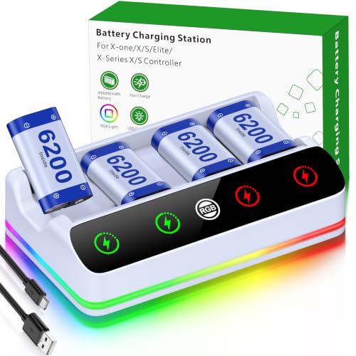 DINOSTRIKE 4X 6200mWh Battery Pack White Compatible with Xbox One/Series S/X Controller Charging Station【Extended USB C Cable】 Rechargeable Battery Pack for Xbox - size: 4-Pack White