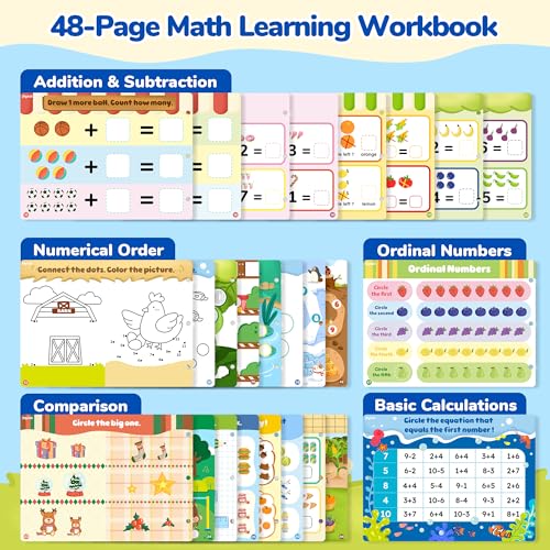 JoyCat Math Busy Book for Toddlers Reusable Preschool Workbook for Ages 3–8 | with 10 Dry-Erase Markers, Number Tracing & Counting Activity Book for Kids, Kindergarten Learning Activities, Travel-Ready - style: 5. Math