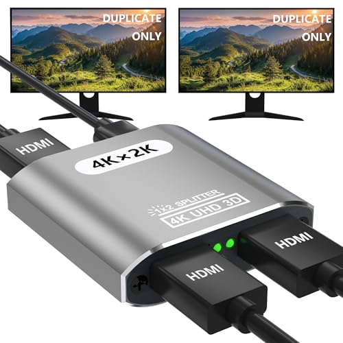 HDMI Splitter 1 in 2 Out -HDMI Splitter for Dual Monitors Duplicate/Mirror Only - Not for Multi Monitors, No HDCP Bypass, USB Powered, 1 Source to 2 Identical Displays, for PS4 Fire Stick HDTV - color: Grey