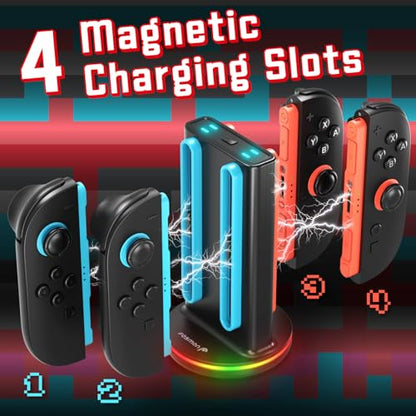 Fosmon 4 in 1 Bi-Directional Magnetic Charging Dock for Switch 2 Joycon | Premium Bi-Directional Magnetic 4 In 1 Charging Station Dock Base Tower Compatible With Nintendo Switch 2 Joy-con Controllers