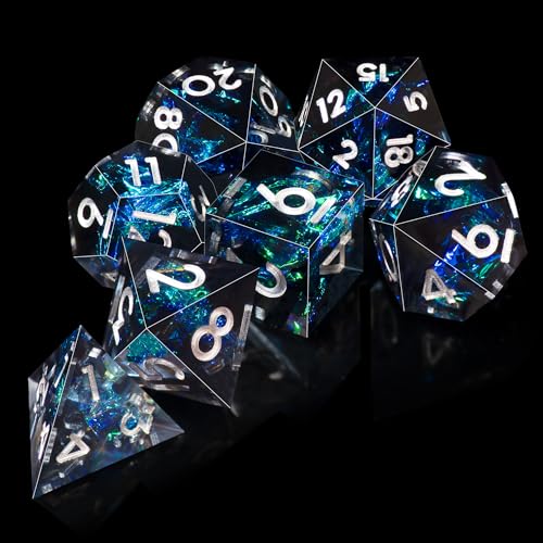 AUSTOR 7-Die DND Dice Set Handmade Sharp Edge Polyhedral Dice for Dungeons and Dragons D&D RPG MTG Table Games（Dark Star, Silver） - color: Dark Star,silver