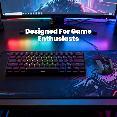 Portable 60% Mechanical Gaming Keyboard, RGB Backlit 61 Keys Ultra-Compact Game Keyboard with Mouse, Mini Wired Computer Keyboard with Red Switch for Windows, MAC, Laptop, PC, Black - color: Black+Mouse