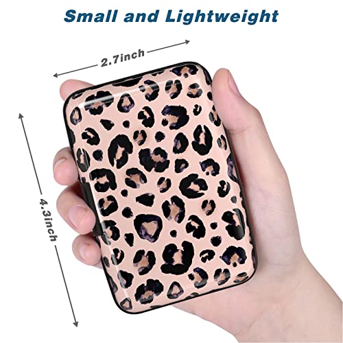 Credit Card Holder, Mini Aluminum Card Wallet RFID Blocking Slim Metal Hard Card Case for Women Men, Pink Leopard - color: Pink Leopard